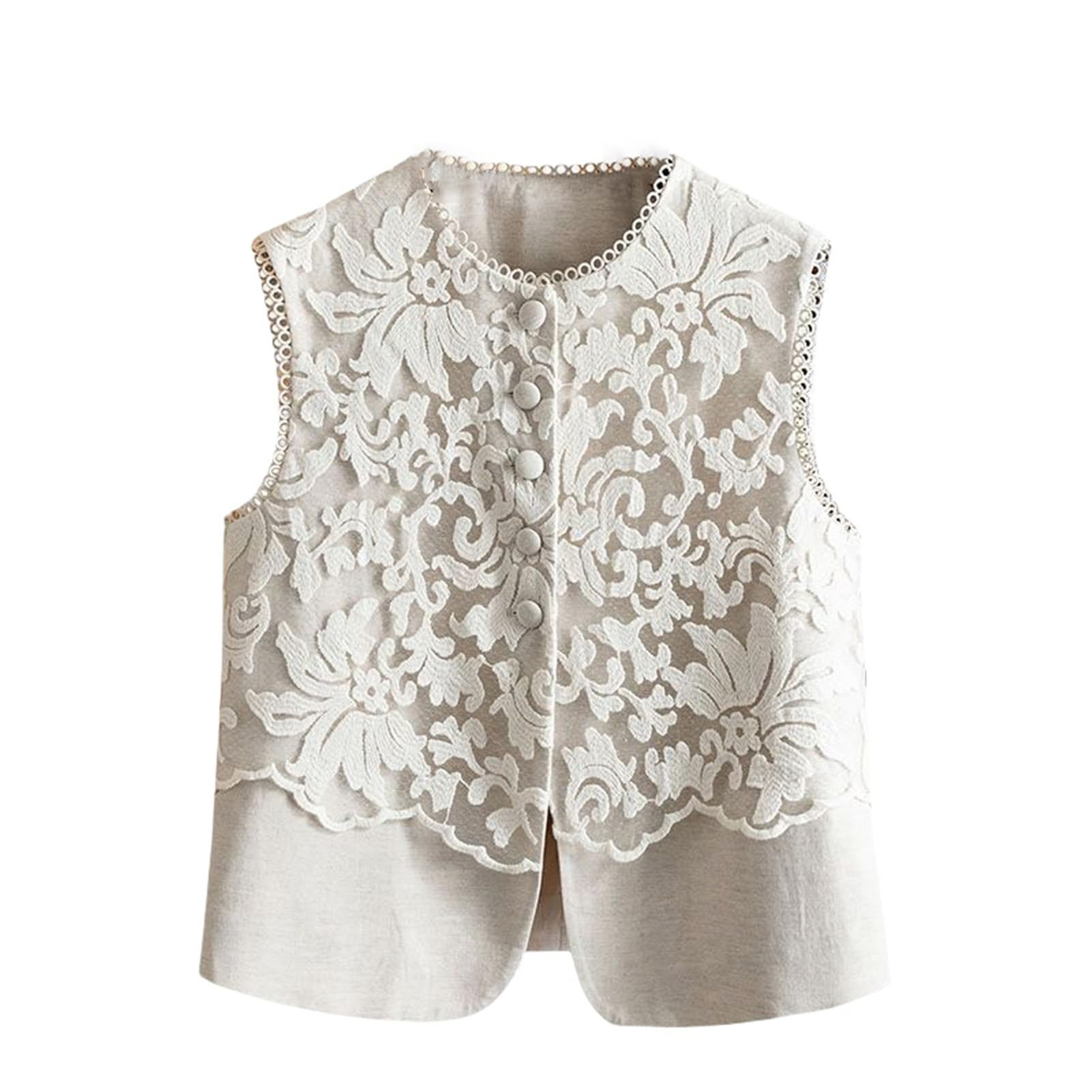 Chaleco de verano mujer de cintura alta con encaje jacquard estilo francés 6