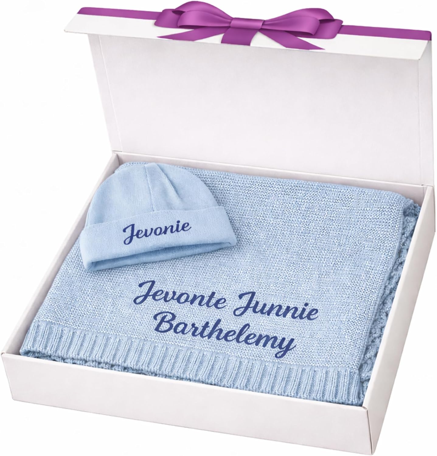 Personalized Baby Blanket Gift Box, 100% GOTS Organic Certified, Customized Swaddle Blanket with Name, Receiving Blankets for Boys and Girls, Embroidered Gifts for Newborns, Kids and Baby Showers