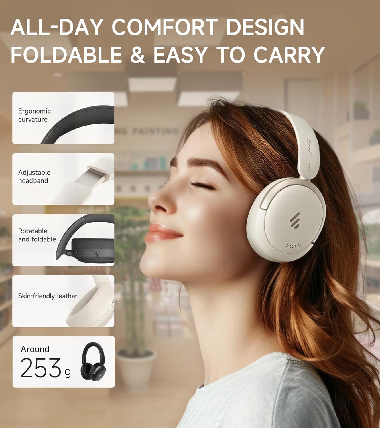 Edifier Atom MAX Cuffie On-Ear Wireless Bluetooth. Cuffie con cancellazione del rumore a -44dB, suono ad alta risoluzione, Bluetooth 5.4, chiamate chiare, batteria da 45h, comfort per tutto il giorno.