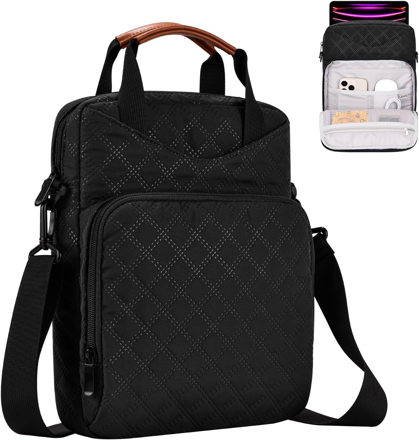 9-11 Inch Tablet Sleeve Bag, Padded Carrying Travel Case for iPad Pro 11-in (M4), iPad 10.9 (10th Gen), iPad Air 11-in (M2), Galaxy Tab S9/S8, with Shoulder Strap (Classic Black)