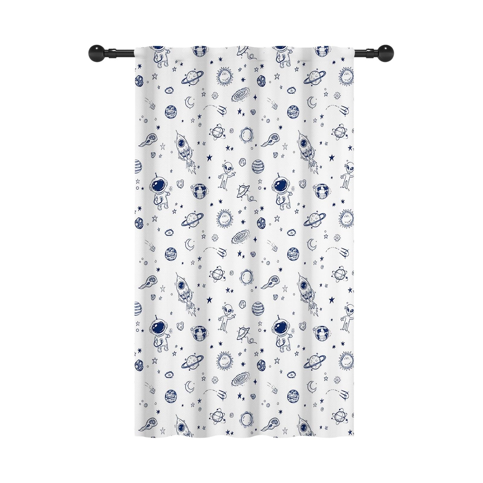 YONGFOTO 107x160cm Espacio Exterior Cortinas con Bolsillo para Barra Cósmico Astronauta Planetas Cohetes Filtrado de luz Cortinas para Habitaciones Infantiles