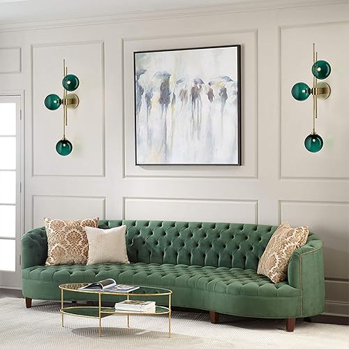 Miniatura 2 de Aplique de pared moderno de mediados de siglo, 3 luces de globo de vidrio, elegante lámpara de pared decorativa de vidrio verde transparente para
