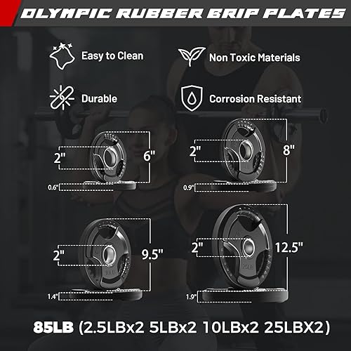 Miniatura 4 de RitFit Barbell Weight Set - 4/6FT Olympic Barbell with Weight Plates (55-115LB Total) - Weightlifting Equipment for Squats, Curls, Deadlifts,