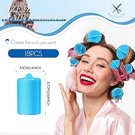 Geyoga 18 Pieces Sponge Hair Rollers Large Soft Foam Hair Styling Curlers Large Size Hairdressing Curlers for Women(Blue,1.4 x 2.6 Inches)