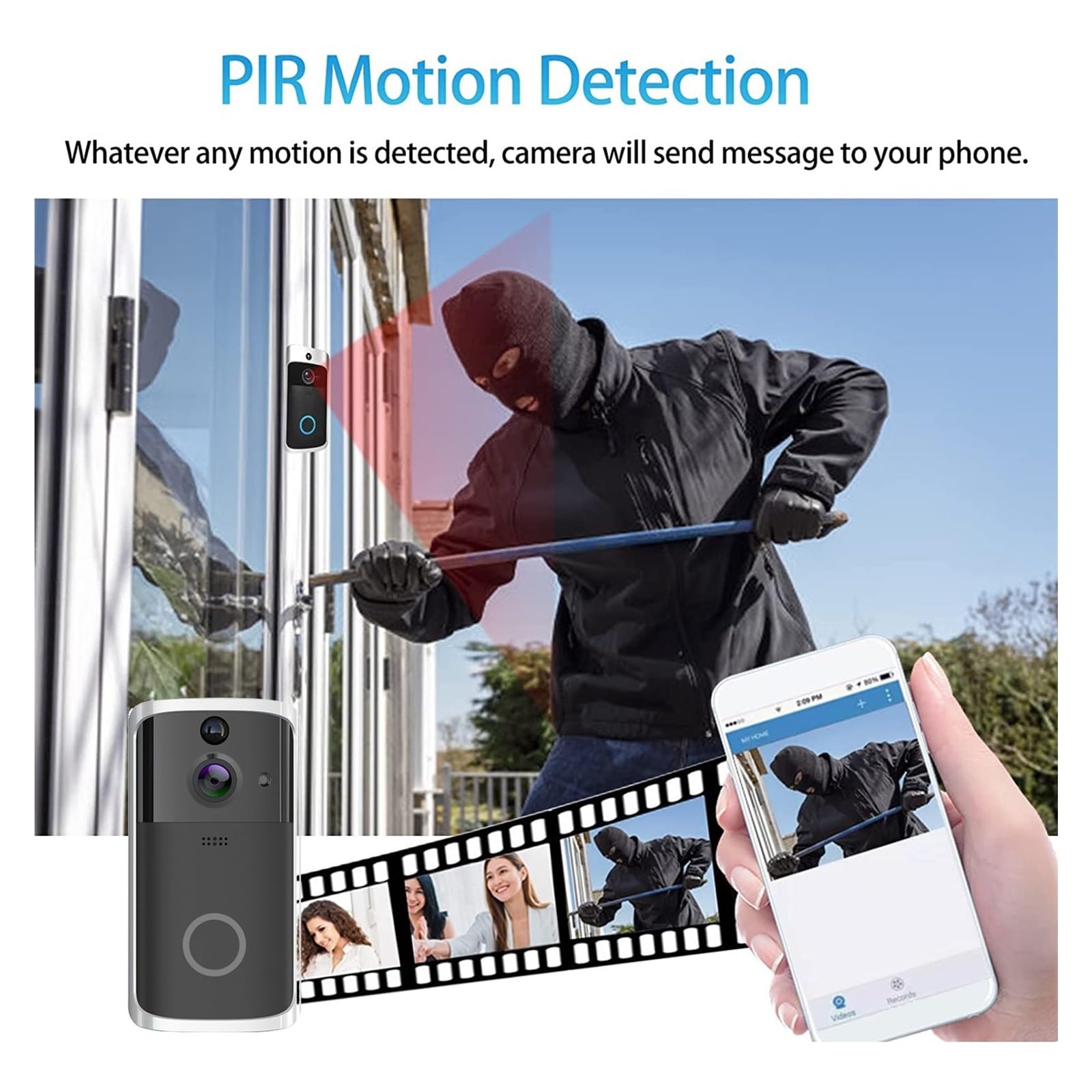 Timbre inalámbrico Timbre De Puerta De Vídeo, Timbre Inalámbrico Wifi, Cámara Inteligente, Intercomunicador De Teléfono De Puerta Con Detección De Movimiento, Resistente Al Agua For La Seguridad Del H