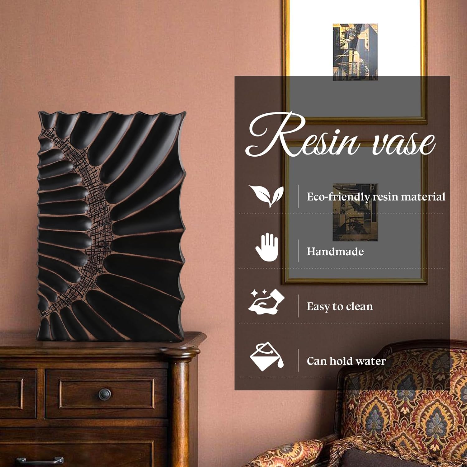 Modern Home Decor Tall Vase, Black Elegant Large Vase,12inch Vases for Kitchen, Bedroom, Office, Living Room, Bathroom, & Shelf Centerpiece Table Decorations