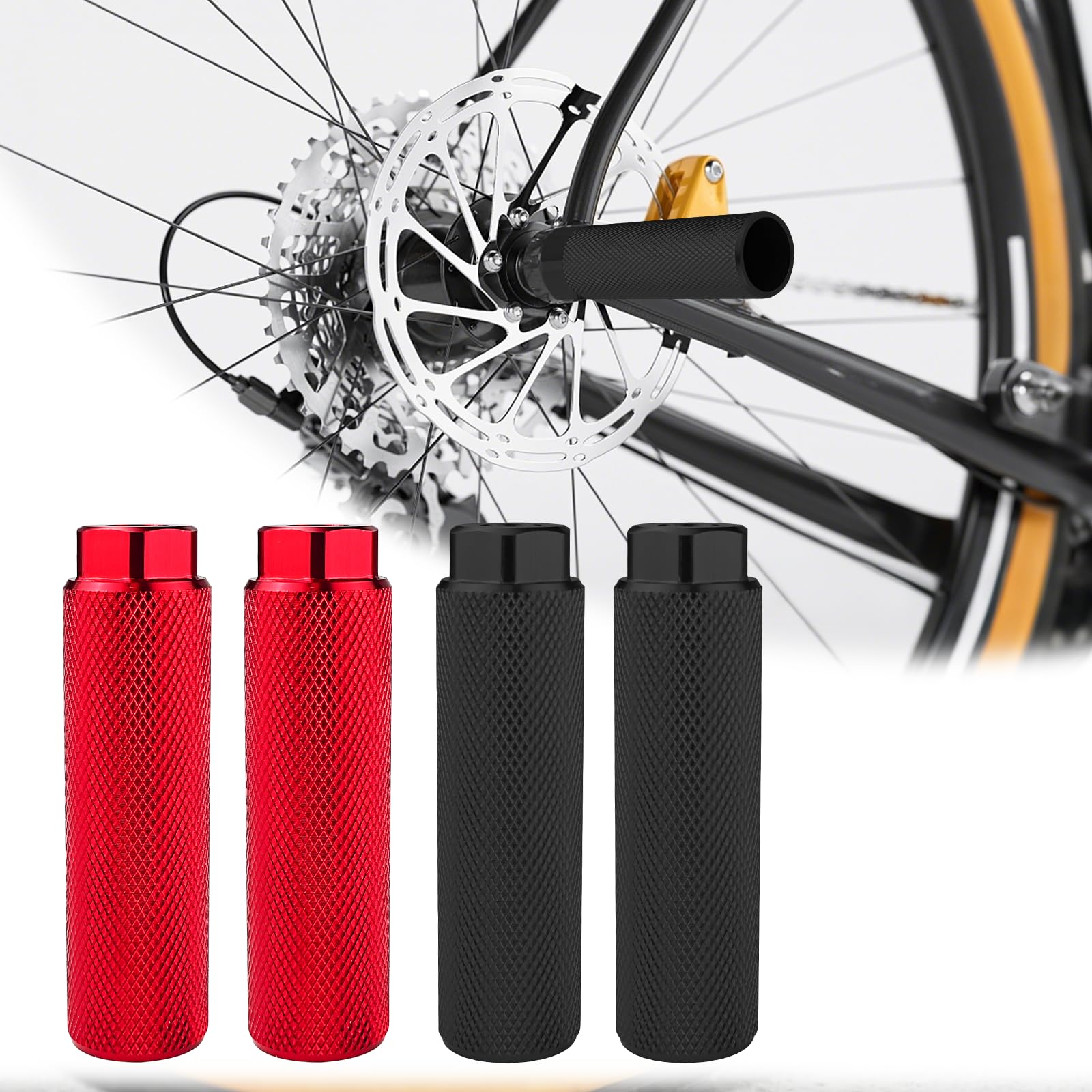 Cmanlnyk Black/Red 4 Pcs Bike Stunt Pegs - Aluminum Alloy Anti Slip Bike Pegs For 3/8" Axle, Suitable For Bmx Stunt Pegs, Mountain Bikes Cycle Bicycle Accessories (2 & 2 Red)