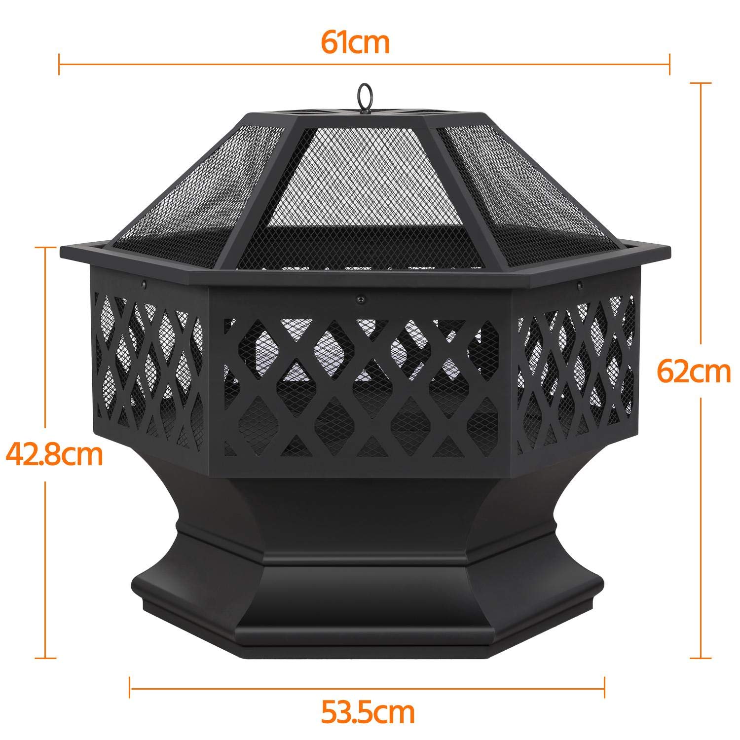 Yaheetech Brasero Exterieur 23" Brasero de Jardin pour Fête 61 cm L x 62 cm H Foyer Poêle Chauffant Noir Terrasse, Patio, Arrière-Cour, Piscine