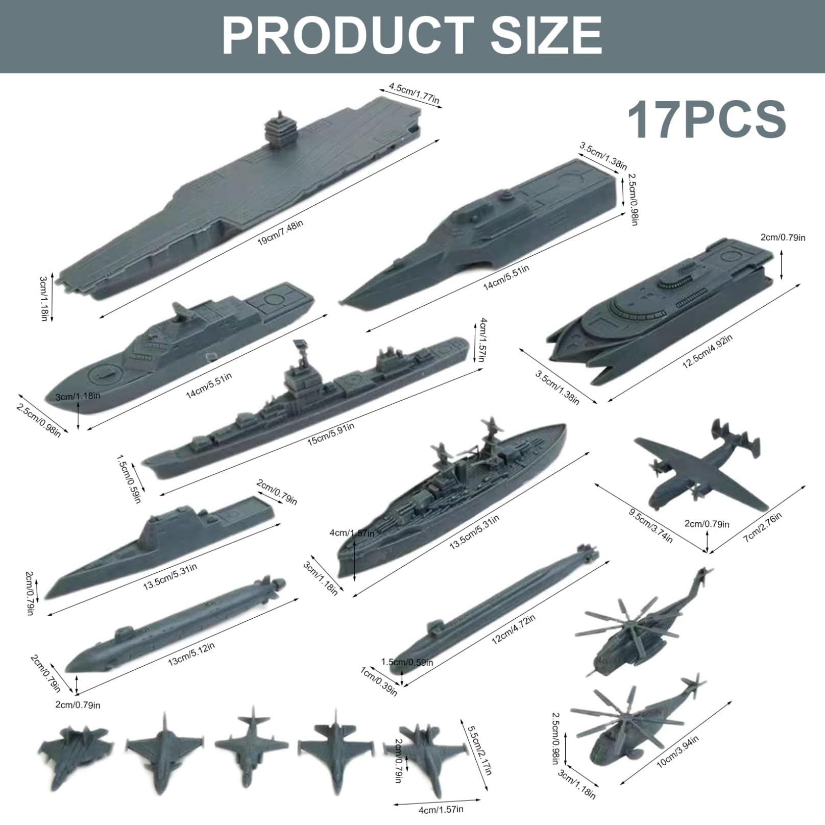 BEAHING Jouet porte-avions, 17 pièces, jouets militaires en plastique, comprend des cuirassés à petite échelle, des cuirassés, sous-marins, pour garçons et filles, enfants