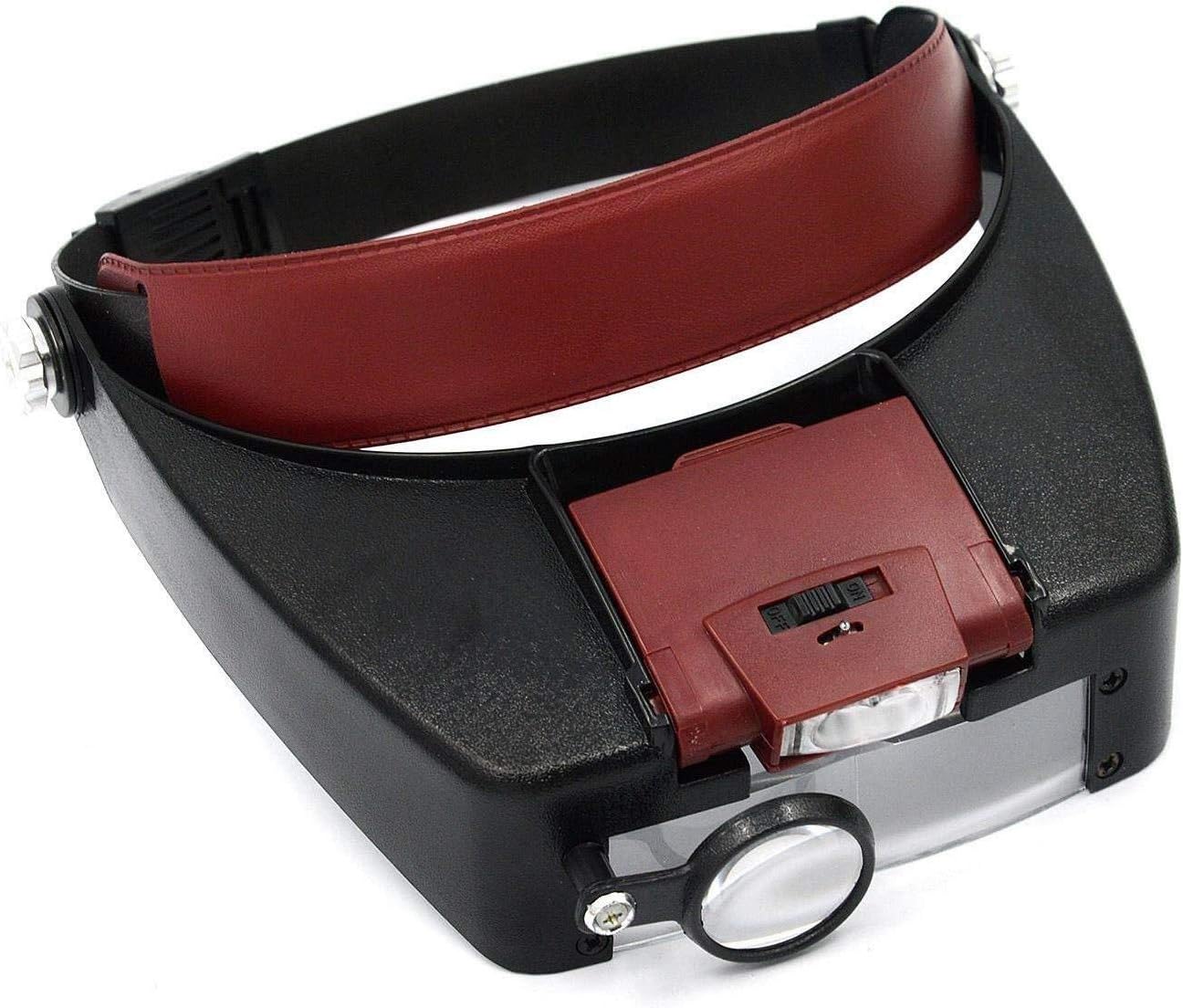 Lighted Headset Magnifying Glasses, with 2Led Lights Head-Free Magnifier Loupe for Electronics Eyelash Crafts Jewelry Circuit Watch Repair Magnifying Glass