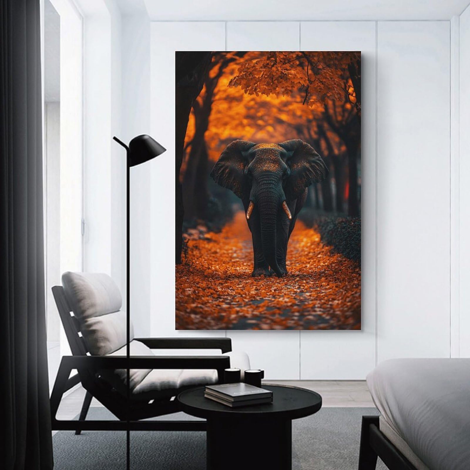 Junmoney Unframe-Style-22 Elephant In Autumn Forest Room Decor Wall Art, 16X24inch(40X60cm), For Front Hall, Corridor Or Welcome Spaces, A Neat Decor Update For Hallways