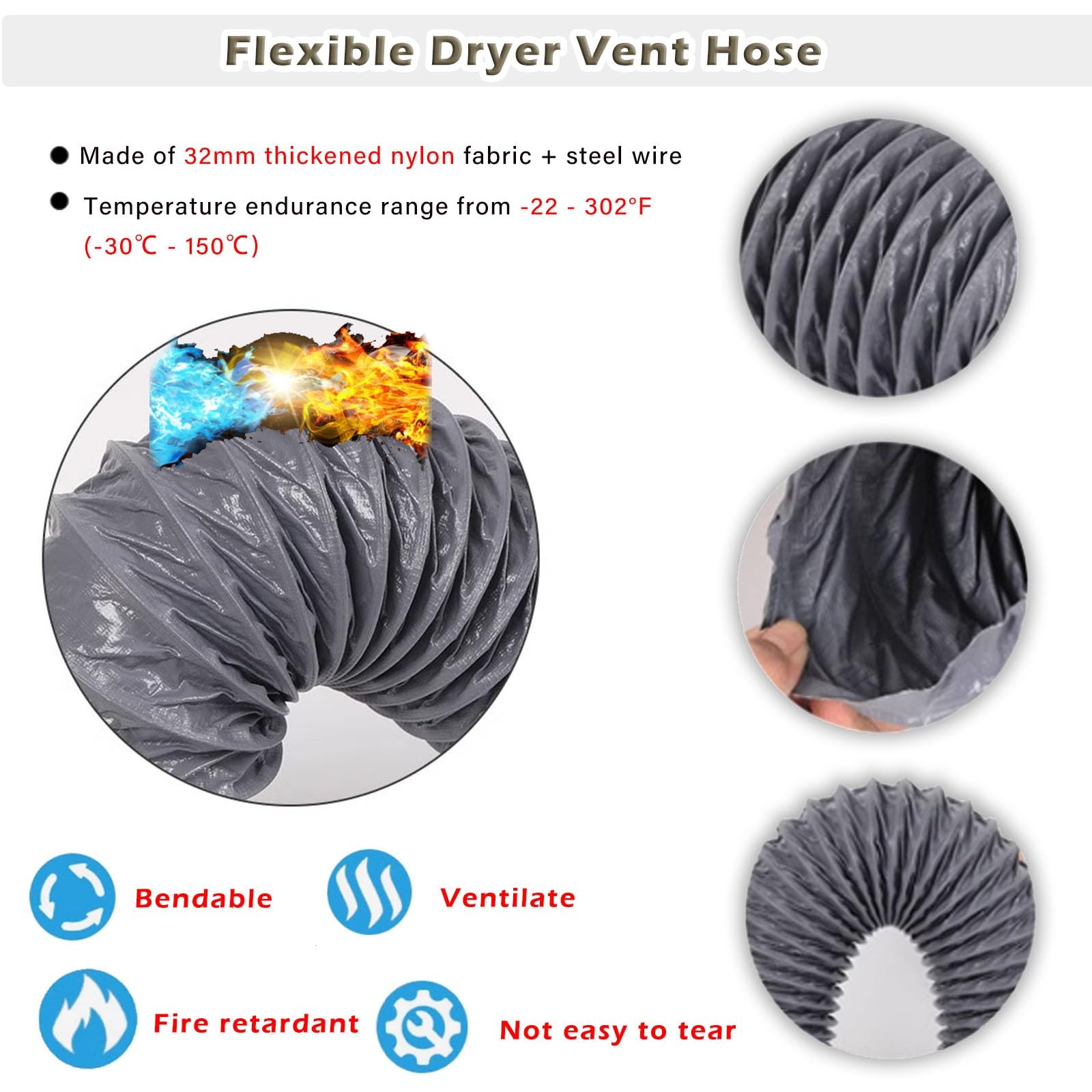 Tubo Flexible Tubo Secadora Manguera De Conducto De 100-150 Mm Aislada, Manguera Flexible Para Ventilación De Secadora, Manguera De Escape De Aire Acondicionado Portátil Universal Con Abrazadera, Mang
