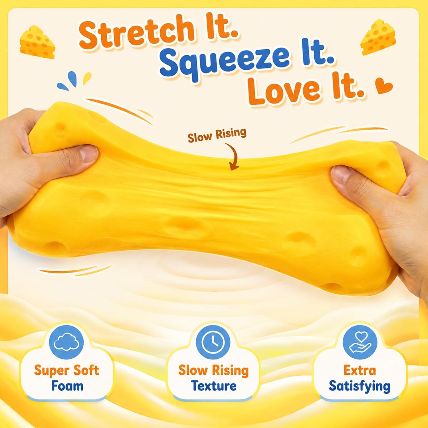 4IN Big Cheese Squishy Stress Balls,Jumbo Cheese Cube Block Fidget Toys | Giant Squishies Anxiety Relief Squeeze Sensory Toy for Adults,Party Favors Birthday Christmas Gifts