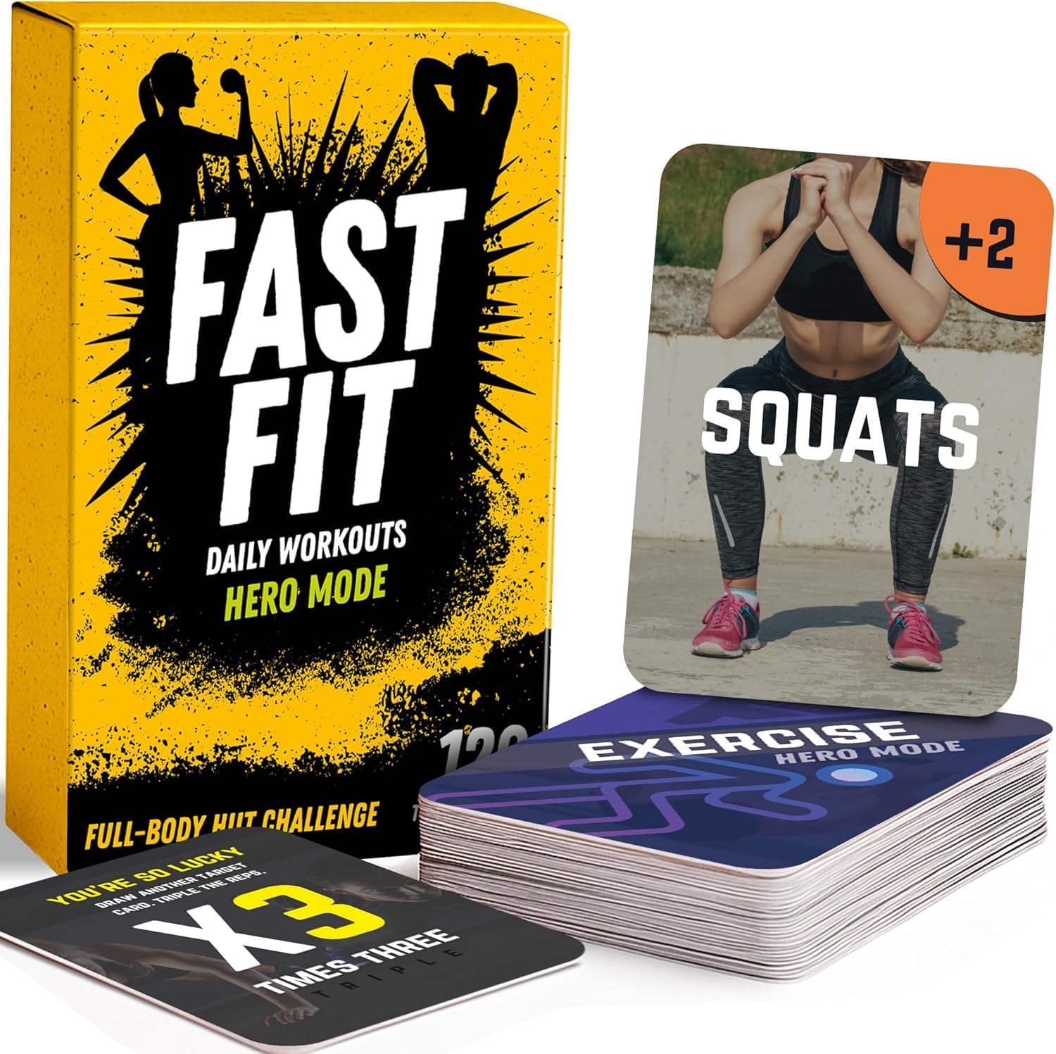 Fast Fit Hero Mode Workout Cards — 120 Tear Resistant HIIT Fitness Deck; Full Body Training Exercises for Any Space and Time; No Equipment Needed; Fun Flexible Fitness Gift Game for Kids & Adults