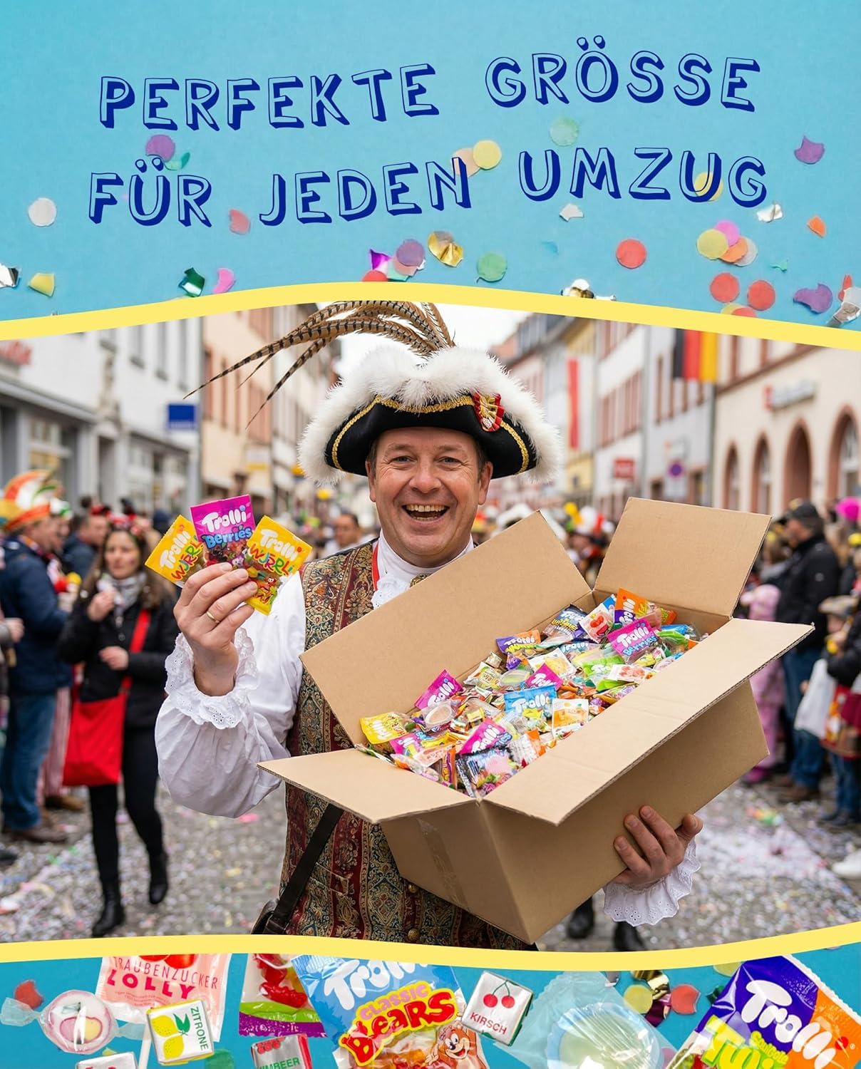 Karneval-Wurfmaterial mit Süßigkeiten – 8,4 kg bunte Auswahl an abgepackten Süßigkeiten für Fasching und Karneval – Spaß für Groß und Klein