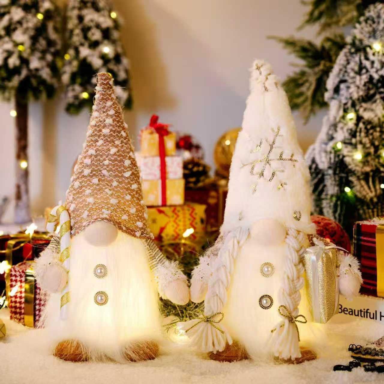 2PCS Christmas Gnomes Plush with Cane and Gift Handmade Gnomes Plush Ornaments Elf Doll Christmas Gnomes for Party Decorations Home Kitchen Decor Gifts(A)