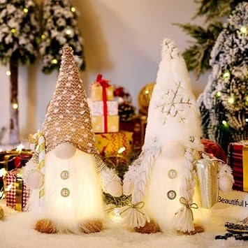 2PCS Christmas Gnomes Plush with Cane and Gift Handmade Gnomes Plush Ornaments Elf Doll Christmas Gnomes for Party Decorations Home Kitchen Decor GiftsA