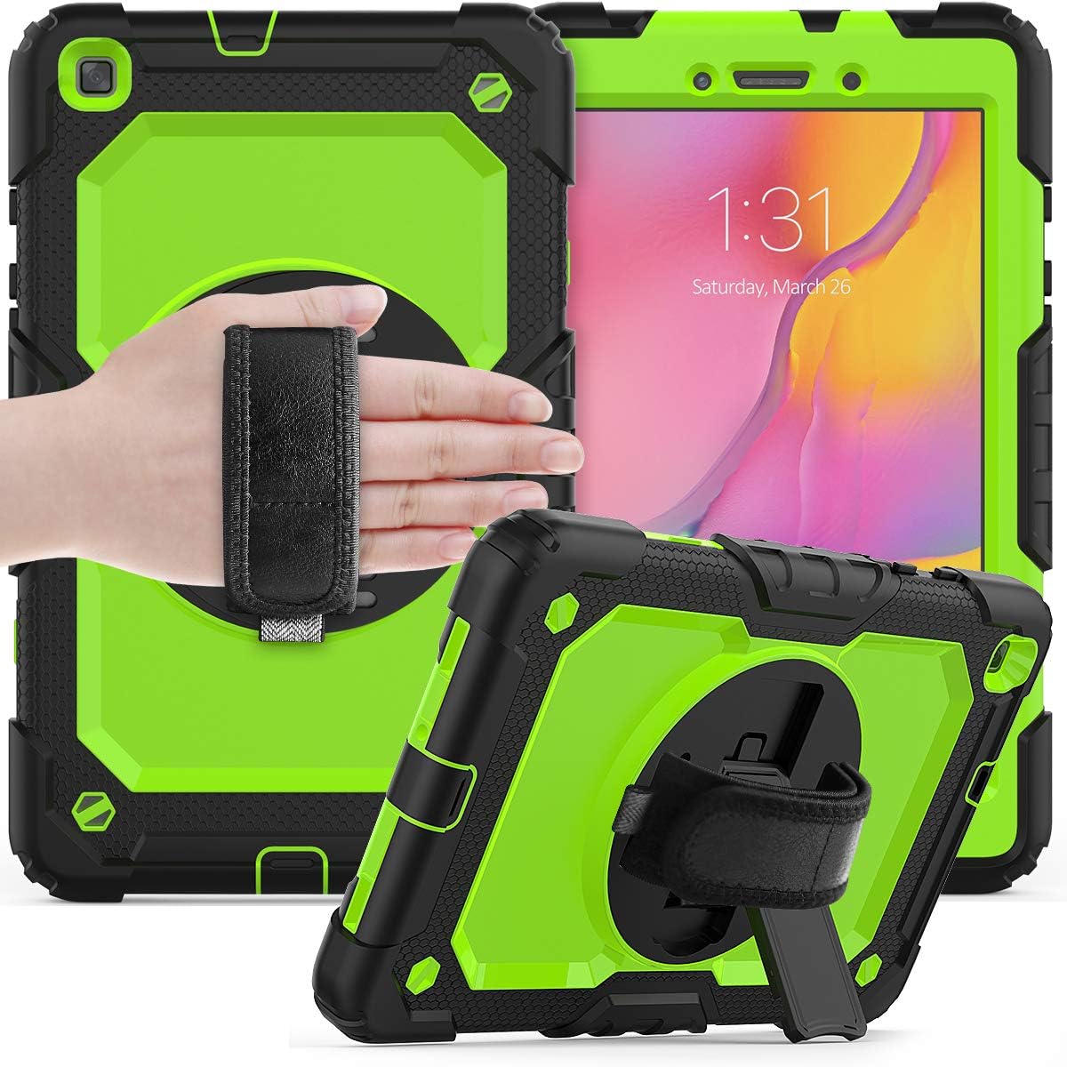 Coque Samsung Galaxy Tab A 8 2019 anti-choc intégrale noire et verte - 8