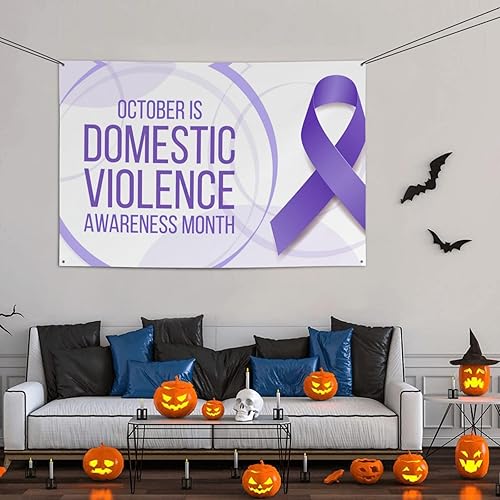 Miniatura 2 de Mes de concientización sobre la violencia doméstica, pancarta de fondo de cinta morada, decoración de vacaciones, fondo de cabina de fotos,