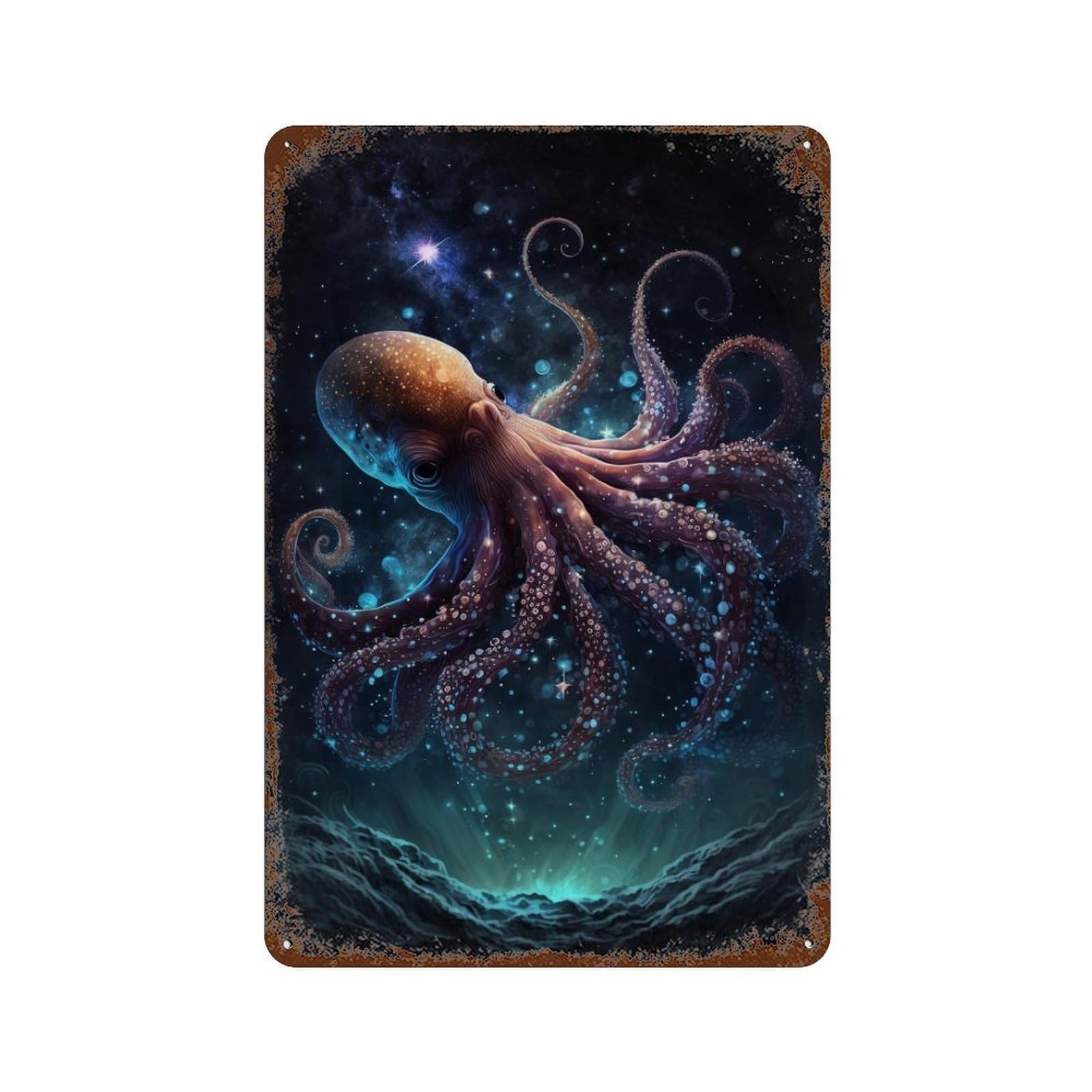 Galactic Octopus Art Print-1 Retro Metal Sign 11.8"x7.9", Old School Wall Decor for Garage, Bar And Workshop Decor