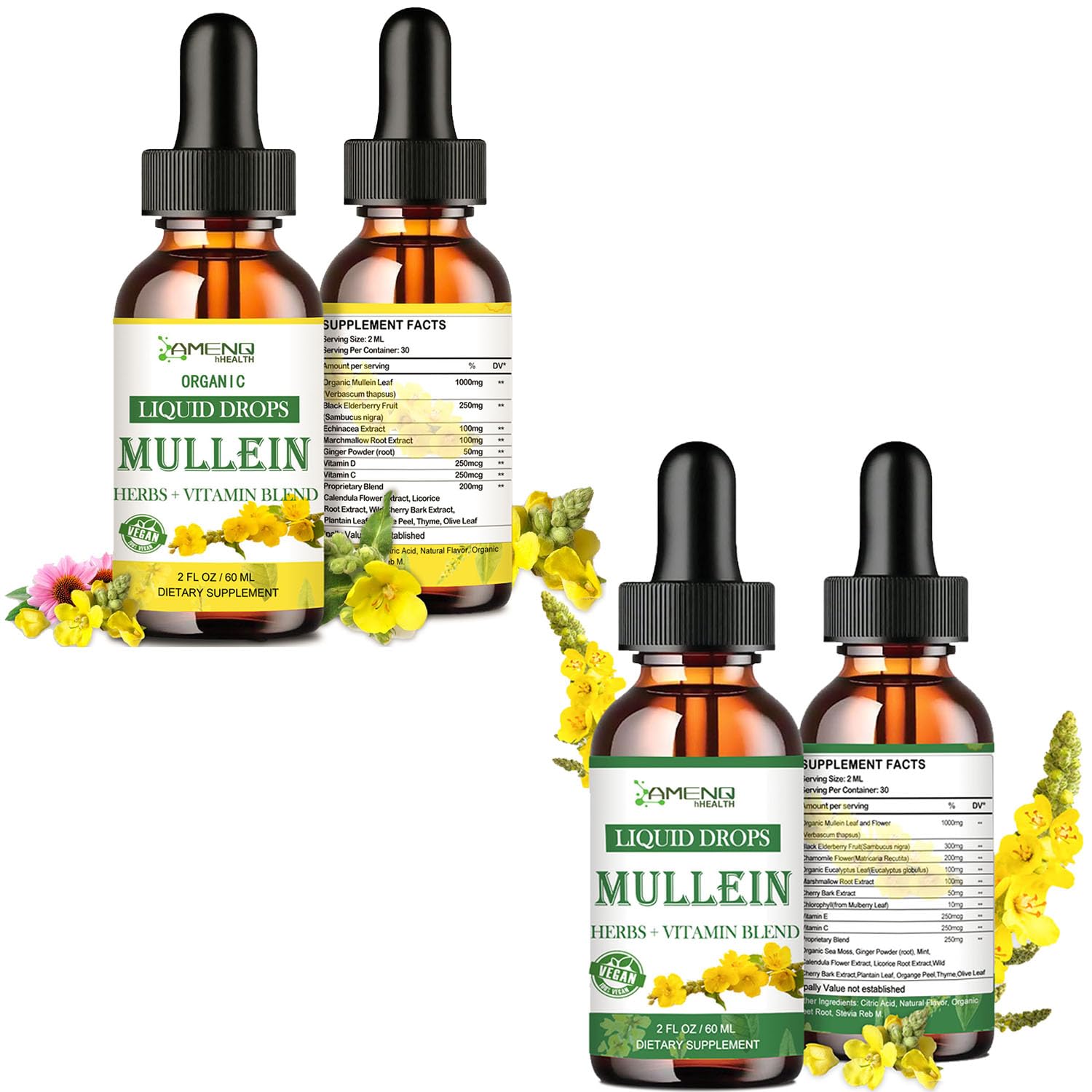 Mullein Drops for Lungs, Lung Cleanse, Organic Mullein Leaf Extractx for Lungs Detox, Powerful Mullein Tincture Alcohol Free for Immune, Respiratory Health, Bronchial & Lungs Health 2-Month