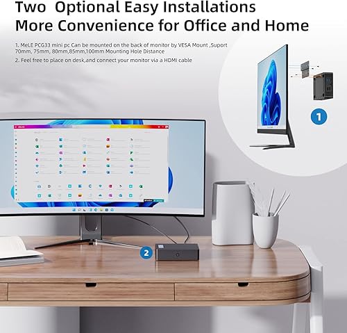 Miniatura 8 de MeLE Quieter HD3 Mini PC de escritorio sin ventilador, Windows 11 Pro Celeron N5105 16 GB 512 GB, Micro PC de escritorio en negocios industriales,