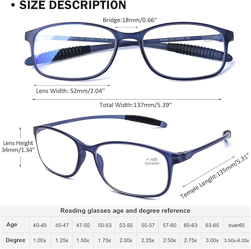 Miniatura 8 de AQWANO. - 4 pares de lentes de lectura para computadora, para bloqueo de luz azul, ligeros, flexibles, TR90, lentes irrompibles para mujeres y