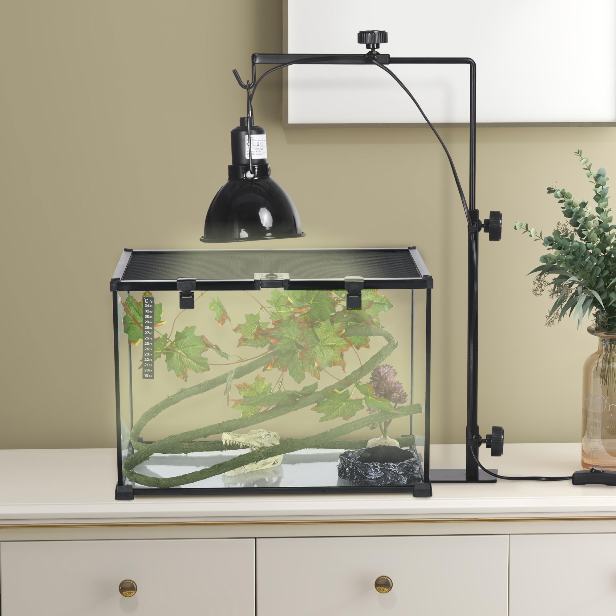 PawHut Support de lampe chauffante pour reptiles, réglable, 32 x 9 x 67 cm, noir