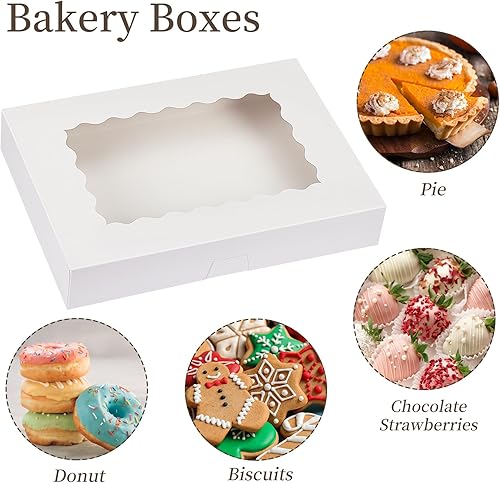 Miniatura 3 de Moretoes 40 cajas de galletas, cajas de panadería de 14 x 10 x 2.5 pulgadas, cajas de golosinas con ventana para donas, pasteles, magdalenas y