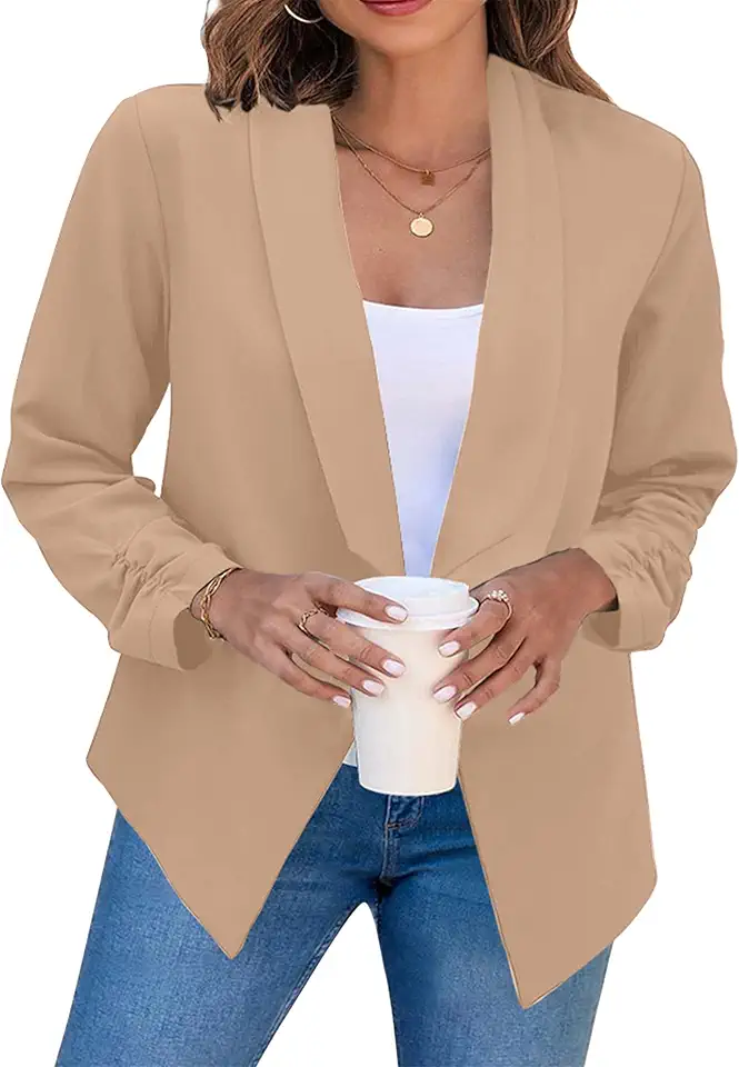 Blazer feminino com frente aberta para trabalho, casual, manga comprida, para escritório, cardigãs curtos