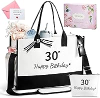 Vista 1 de TRSODD Regalos de cumpleaños para mujer, bolsa de lona con inicial con correa ajustable para el hombro y bolsa de maquillaje, regalos para mamá