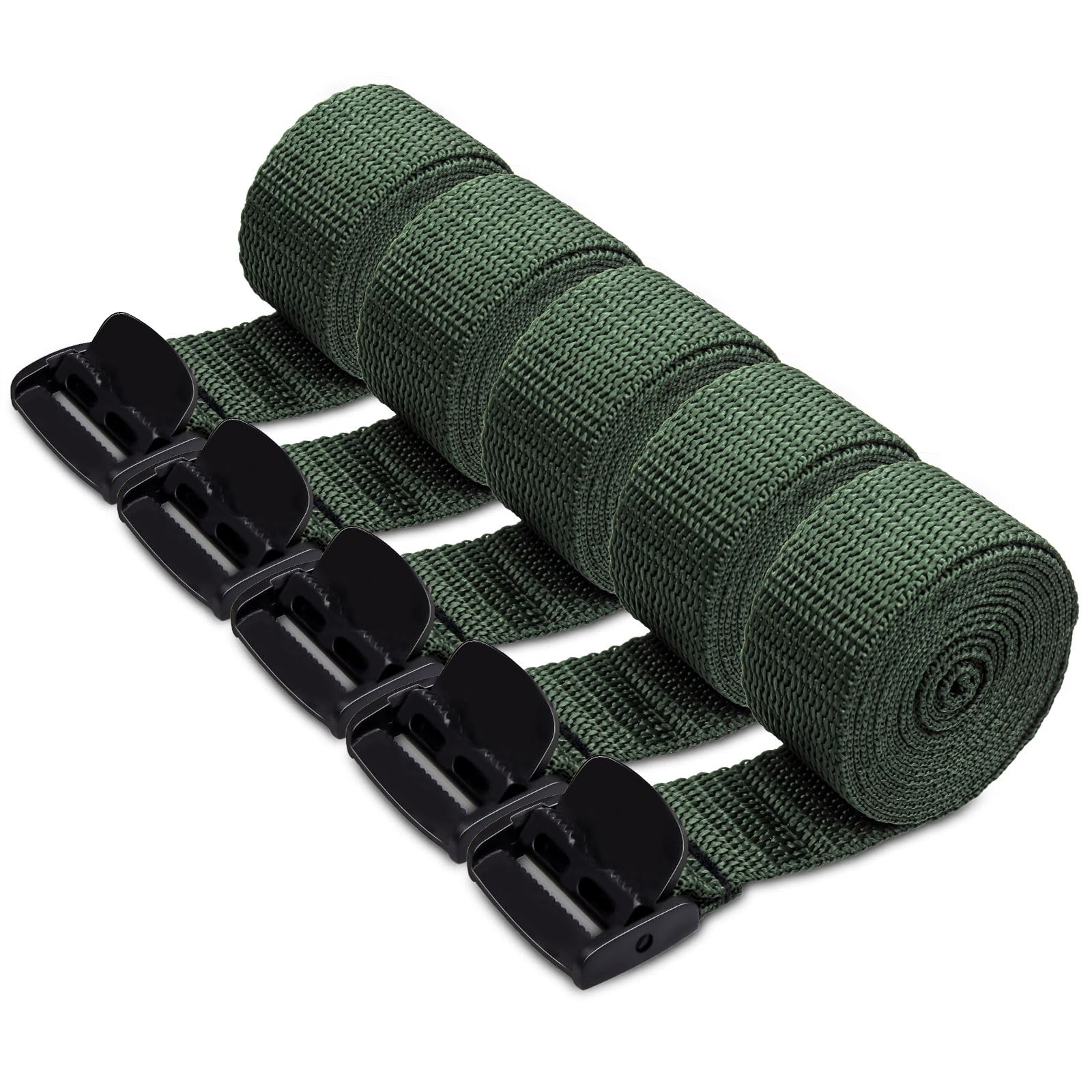 KJK 5 Pack Trail Camera Straps with Buckles, Heavy Duty Hunting Equipment for Hunters to Mount Game Cameras, Olive Green, 2.5*150cm