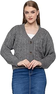 wear lusso Women Knitted Regular Fit V Neck Full Sleeve Self Design Solid Winter Wear Cardigans Sweaters-picture-32