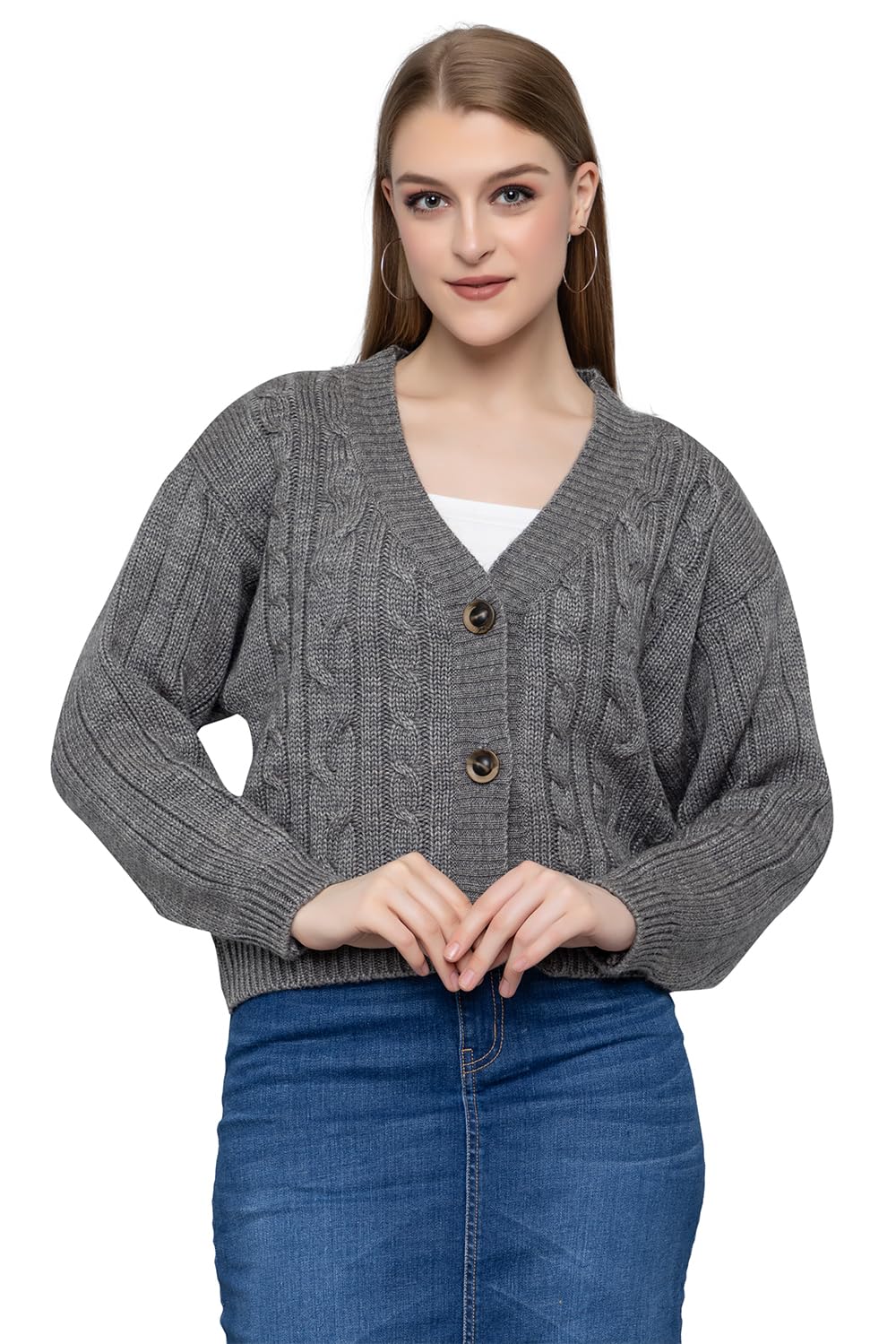 Women Knitted Regular Fit V Neck Full Sleeve Self Design Solid Winter Wear Cardigans Sweaters-image-22