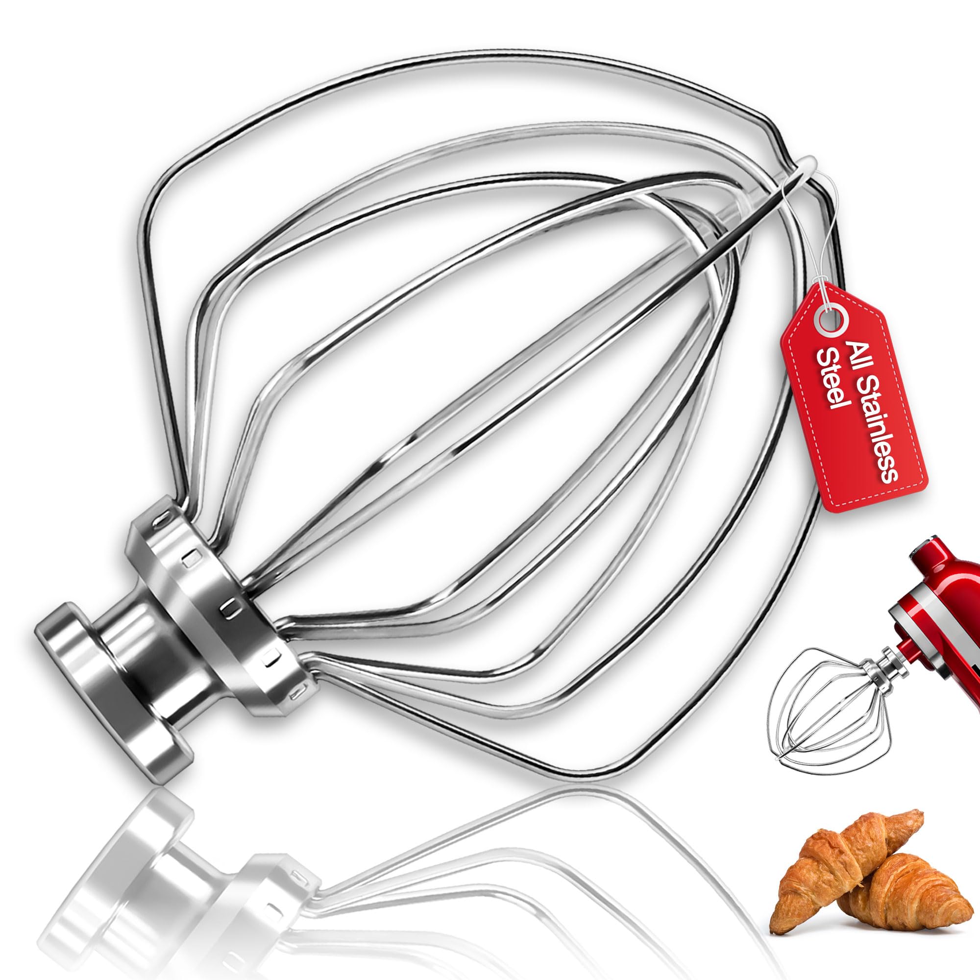 Dishwasher Safe 6 Wire Whisk,Upgrade Real Stainless Steel 6 Wire Whip Attachment for Kitchen aid Mixer,Replace K45WW Whisk Fits Kitchen aid 4.5-5 QT Tilt-Head Stand Mixer,Fast Whipping,No Aluminum