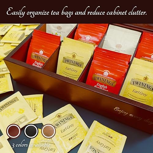 Miniatura 5 de BJOYFUL&LOVED BJL Organizador de bolsitas de té, caja de té de madera con 8 compartimentos, soporte de té de gran capacidad para almacenamiento,