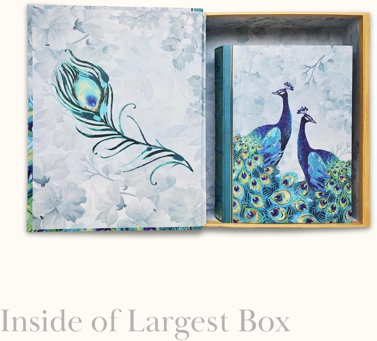 Punch Studio Decorative Storage Boxes with Lids | Nested Book Style Set of 3 Coated Cardboard Keepsake Box for Photos Documents Gifts Home Organization, 11” x 13.5” – Emerald Peacock