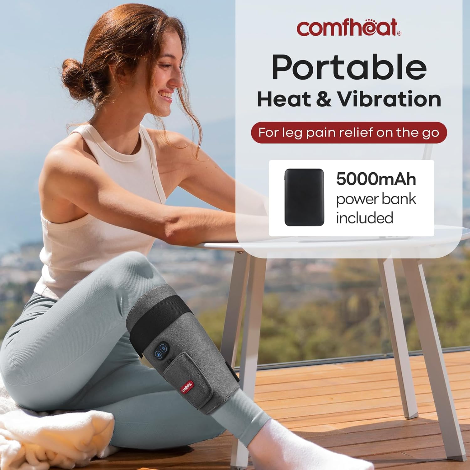 Cordless Leg Heating Pad with Vibration for Pain Relief, Wearable Wrap Around Heating Pad for Knee, Shin Splint, Calf, Arm, Thigh Pain Relief, Rechargeable with Battery - Image 2
