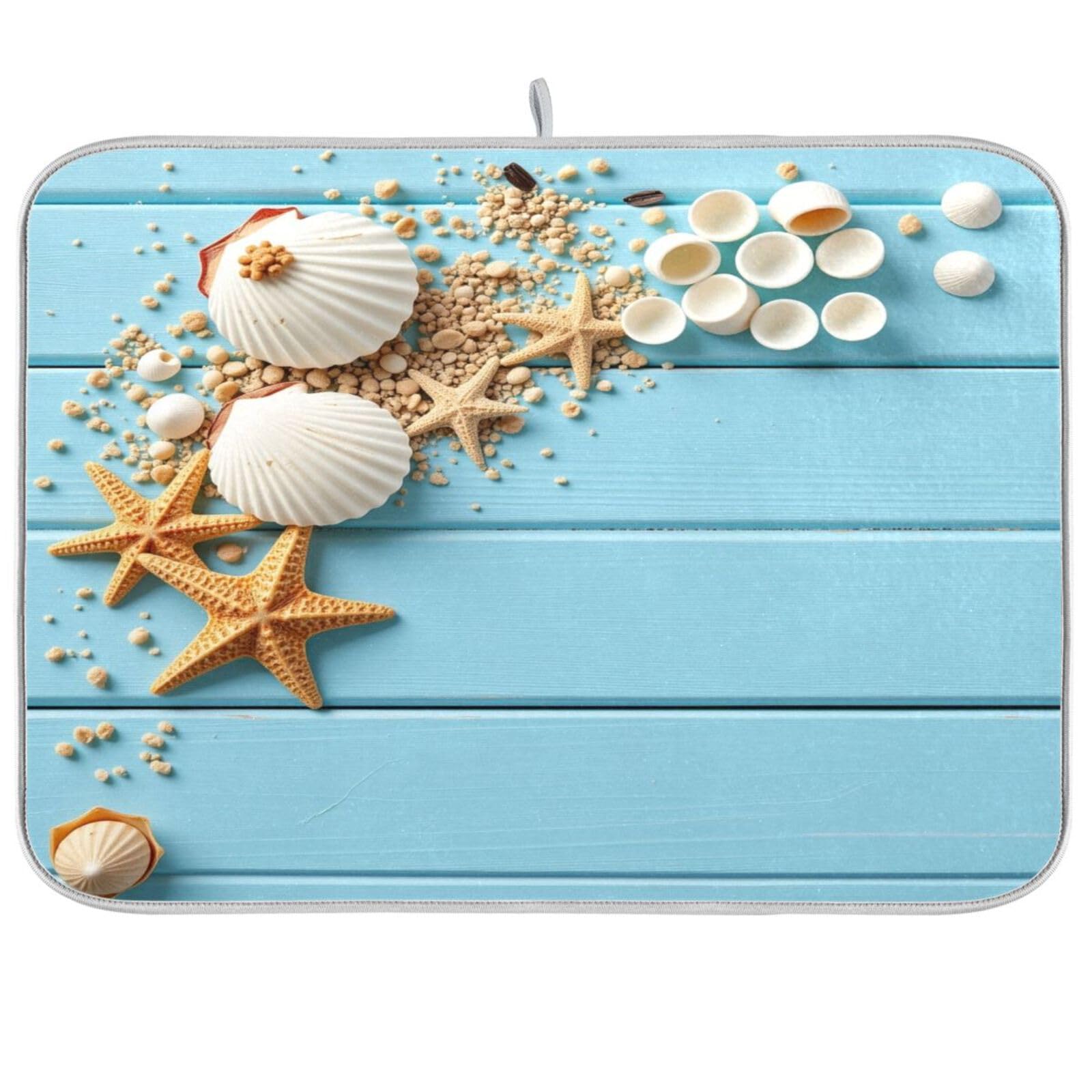 Tapis de séchage en bois grand format avec motif étoile de mer pour évier