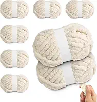 Fio de chenille jumbo grosso para crochê de tricô à mão – 8 novelos × 227 g (25 metros cada) fio volumoso super macio grosso para cobertores, cachecóis, almofadas e artesanato DIY (bege)