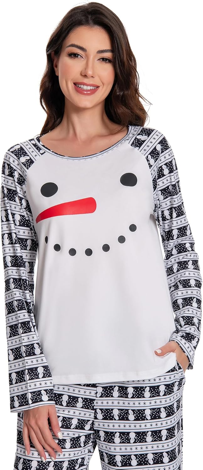 Matching Couple Christmas Pajamas Long Sleeve Tops and Pants with Pocket - Image 6