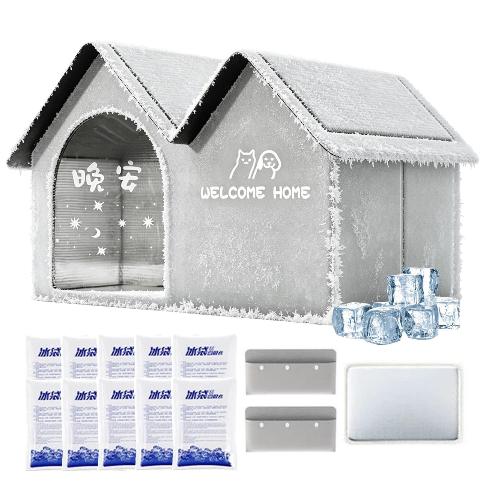 Casa de refrigeración para Gatos con 10 Bolsas de Hielo, casa fría Plegable | casa fría plegable de verano para mascotas, casa de aislada con aire acondicionado para gatos y perros, exterior, interior