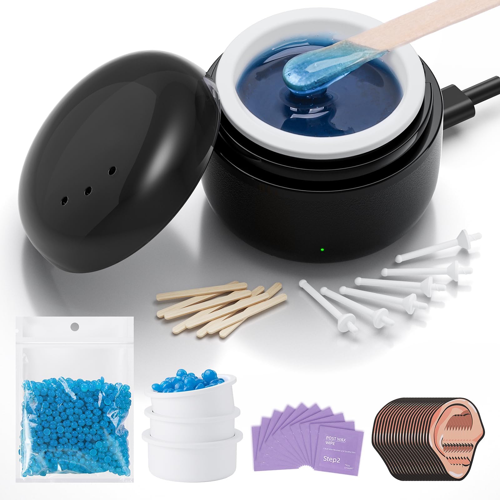 Nose Wax Kit Men, Nose Ear Hair Waxing Kit with 100g Wax, 56 Pcs Accessories, Nose Ear Hair Removal Kit, USB Fast Heat, Smart Constant Temp, Upgraded Size, Multi-Accessories,