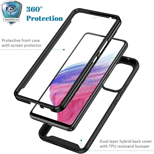 Miniatura 2 de seacosmo Funda para Samsung A53 5G, cuerpo completo a prueba de golpes con protector de pantalla incorporado Slim Fit Heavy Duty Light Bumper Funda