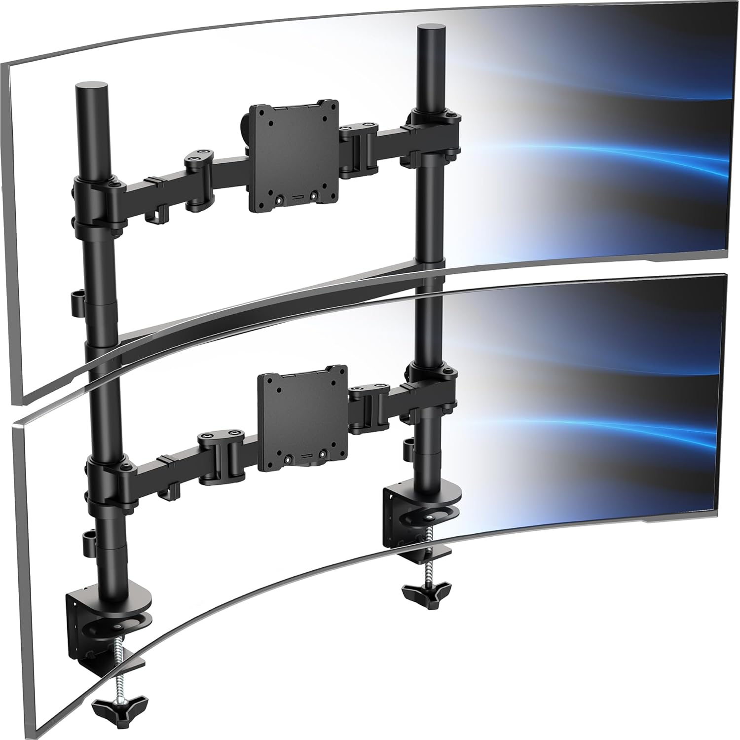 VIVO Clamp-on Double Pole Ultra Wide Monitor Desk Mount for 2 Utrawides up to 57 inches, 59.4 lbs Capacity Each, Low Profile Heavy Duty Vertical Dual Monitor Stand, Black, STAND-257C