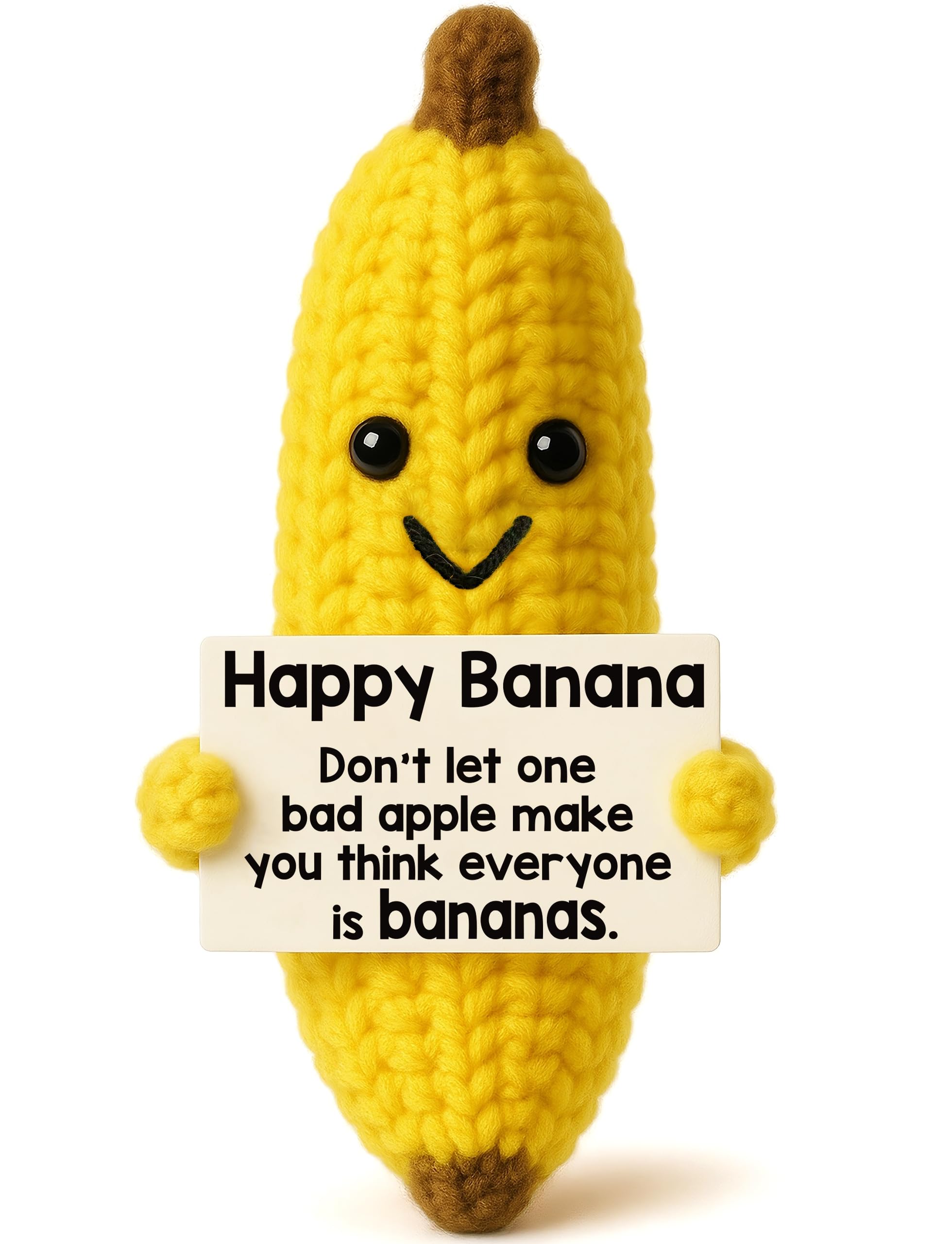 Crochet Banana Plush - Positive Inspirational Gift for Friends, Coworkers, Girlfriend, Boyfriend - Cute Handmade Knitted Stress Relief Toy - Fun Birthday, Friendship, Encouragement Desk Decor