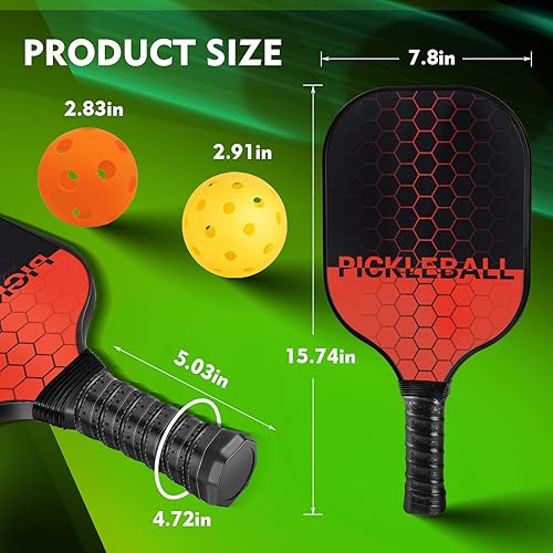 Miniatura 6 de Juego de 2 palas de pickleball ligeras, juego de pickleball de fibra de vidrio, agarre cómodo, ergonómico, núcleo de panal de abeja, regalos de