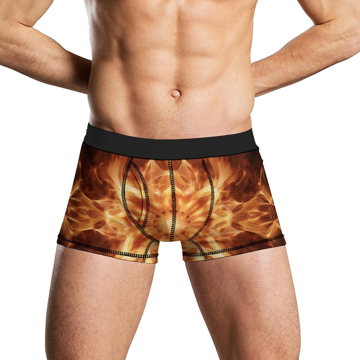 Beautiful Flame Pattern Mens Boxer Briefs Short Breathable Underwear Trunks Soft Moisture-Wicking Boxer Shorts Novelty Underpants L White