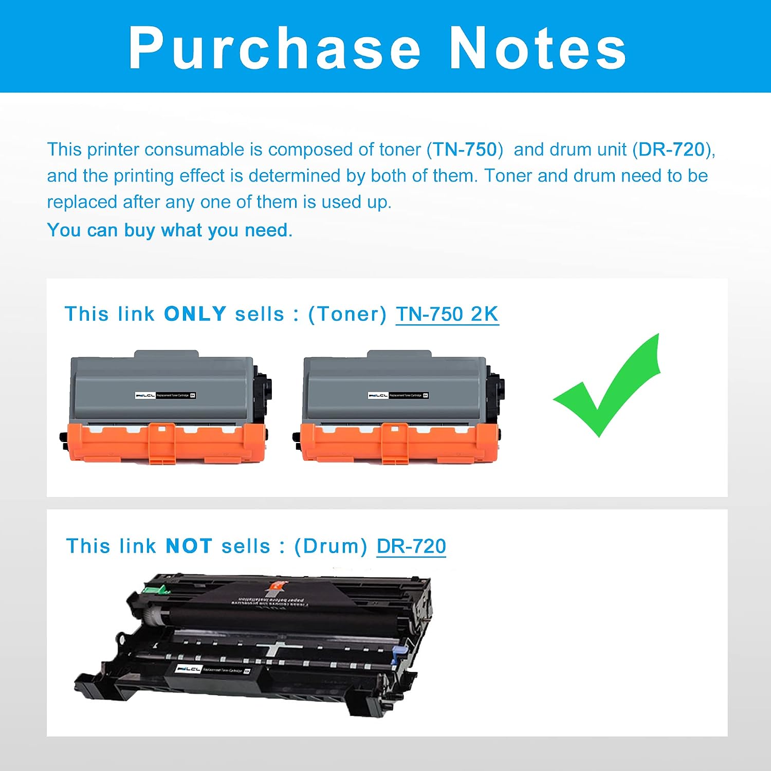 LCL TN750 Black Toner Cartridge Replacement for Brother TN-750 TN-720 TN720 for HL-5450DN HL-5470DW HL-6180DW MFC-8710DW MFC-8910DW MFC-8950DW DCP-8110DN DCP-8150DN Printer (2-Pack)