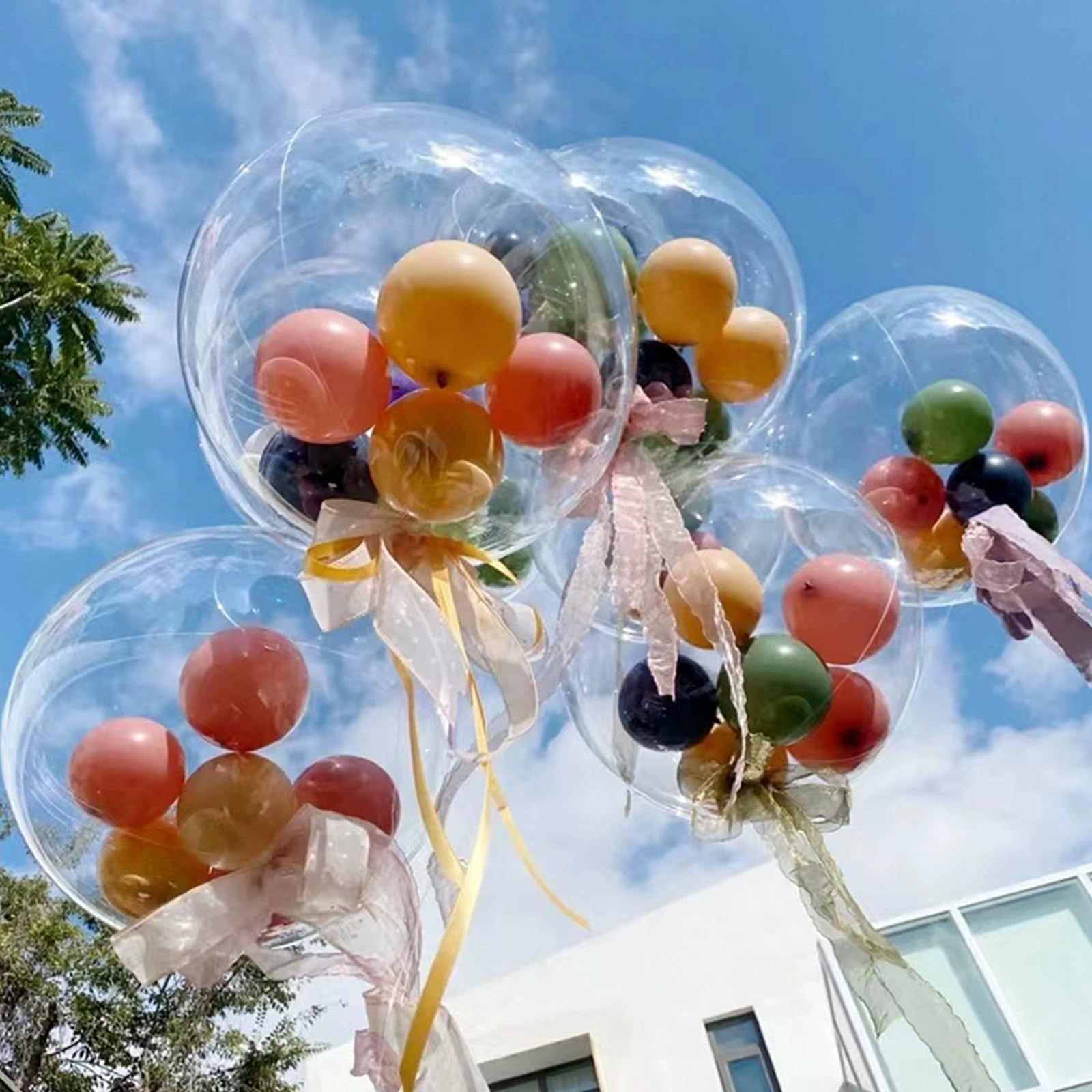 Larber 10pcs Bobo Clear Balloons with Rose, 2 SizesClear Round Balloons, Transparent Balloons for Filling for Valentine's Day - Image 3